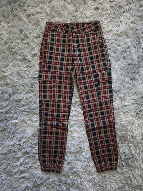 Shinestar Tan Red Plaid Retro Cargo Pants - Size Small